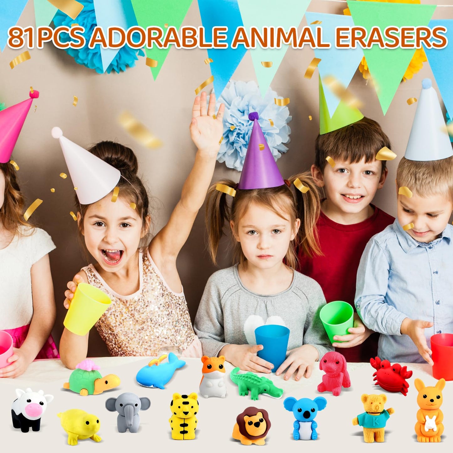 URSKYTOUS 60Pcs Animal Erasers Desk Pets for Kids,Classroom Prizes | Bulk Puzzle Erasers Toys,Party Favors,Back to School,Treasure Chest,Goodie Bag Stuffers,Easter Egg Fillers,Stocking Stuffers