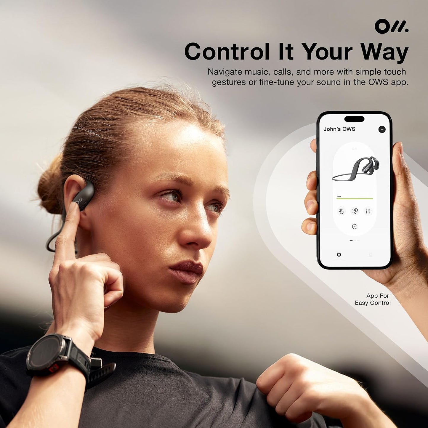 Oladance OWS Sports Open Ear Headphones, Comfortable & Stable Fit, 15H Battery Life, IPX8 Waterproof, Noise Canceling, Crystal Clear Audio, Multi-Point Bluetooth Connection, Durable Neckband (Grey)
