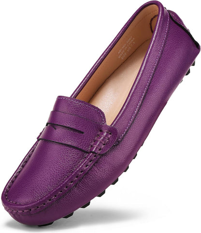 BEAUSEEN Women's Genuine Leather Penny Loafers Classic Driving Moccasins Casual Slip On Comfort Women Loafer Shoes