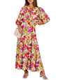 ANRABESS Womens Boho Floral 3/4 Puff Sleeve Maxi Dress | Tiered Flowy Loose Fit, Comfy Soft Rayon Fabric, Wedding Guest Church Beach, Modest Elegant, Spring Summer Fall Outfits