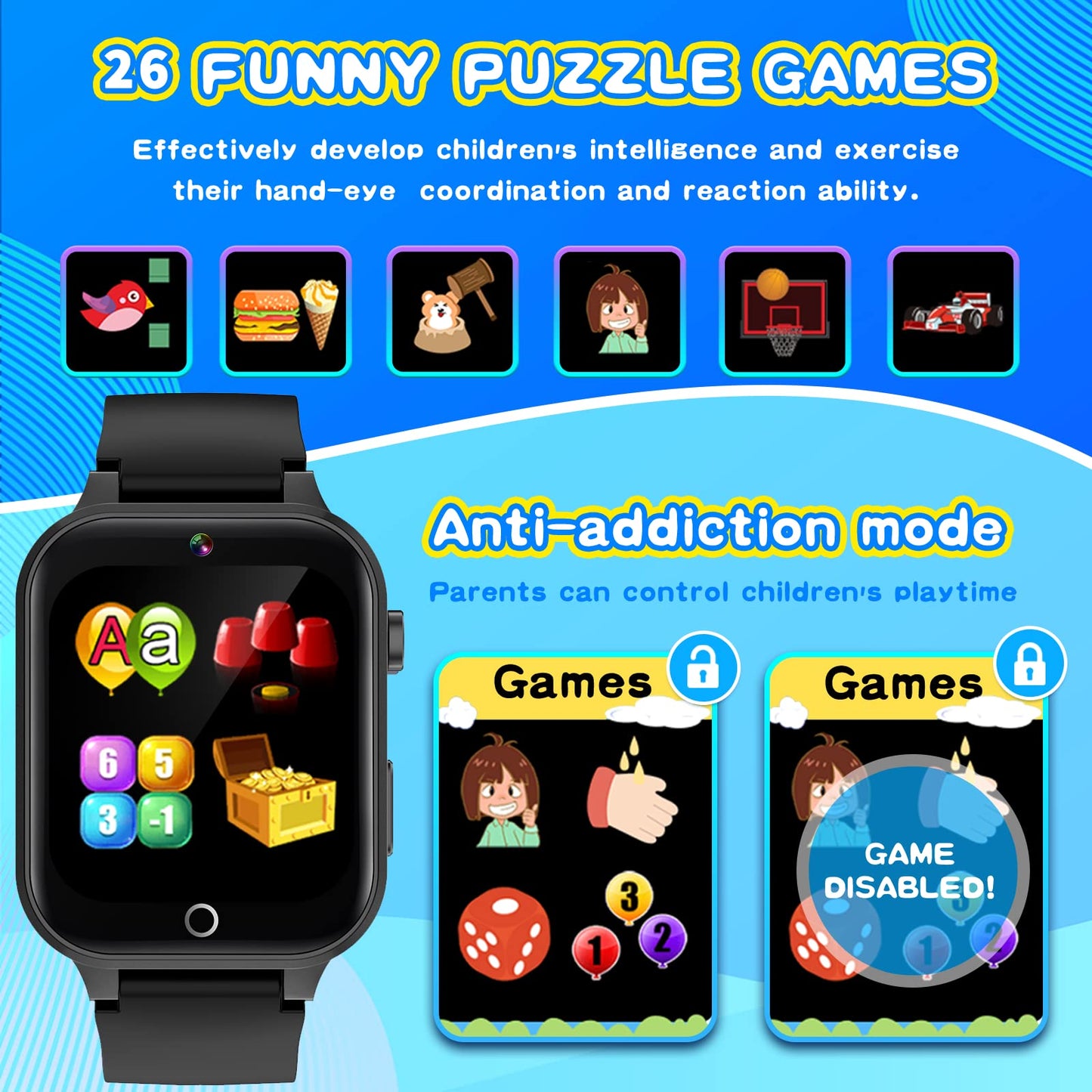 Kids Smart Watch Gift for Girls Age 5-12, 39 Games HD Touch Screen Watches with Video Camera Music Player Pedometer Flashlight 12/24 hr Educational Toys Birthday Gifts for Girls Ages 7 8 9 10