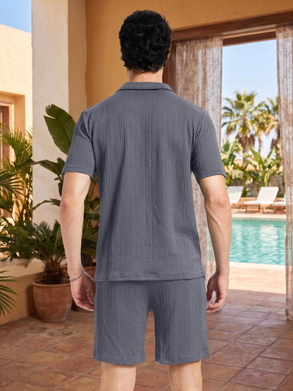 yuyangdpb Men's 2 Piece Summer Vacation Outfits Polo Shirt & Shorts Set | Breathable Textured Knit Fabric, Stretchy, Soft, Moisture-wicking, Lightweight, Ideal for Beach Casual Tracksuit, M-2XL