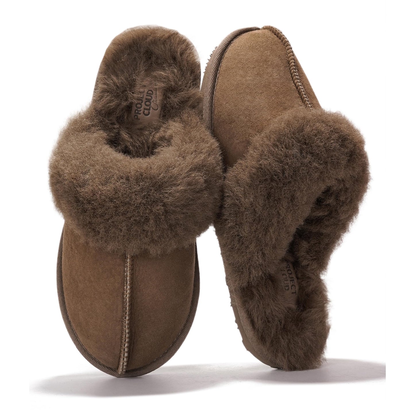 Project Cloud Genuine Leather Slippers for Women with Genuine Fur Lining, Non-Slip Indoor/Outdoor Clog Mule Slippers, Memory Foam Insole