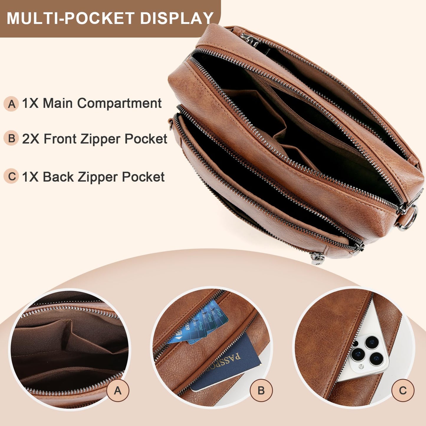 Small Leather Crossbody Bags for Women Anti theft Purses and Handbag Shoulder Hangbag with Wide Strap Tassel