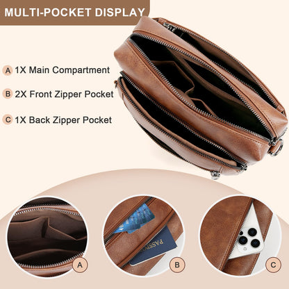 Small Leather Crossbody Bags for Women Anti theft Purses and Handbag Shoulder Hangbag with Wide Strap Tassel