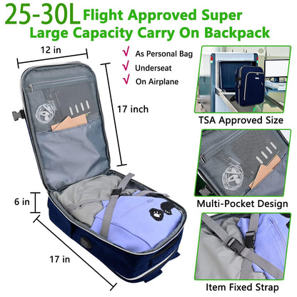 Travel Carry On 17.5" Laptop Expandable Backpack for Men Women, Personal Item Bag Waterproof Airline Approved with USB Charging Hole 3 Packing Cubes, Large Weekender Daypack Business Luggage Suitcase