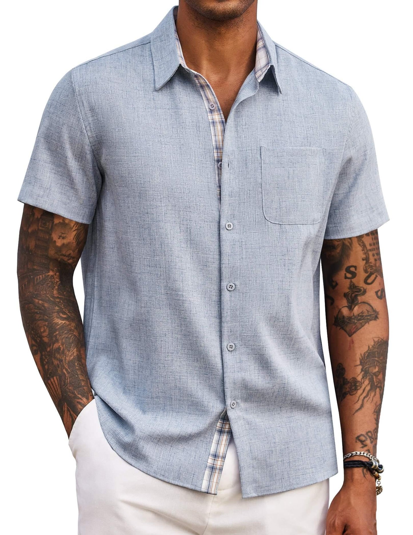COOFANDY Men's Button Down Shirts Short Sleeve Casual Summer Beach Vacation Wedding Shirt with Pocket