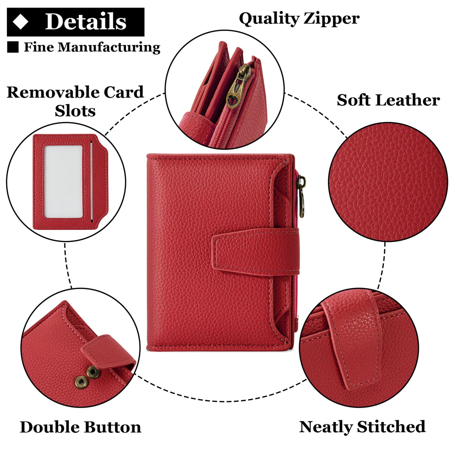Airkit Small Wallet Women RFID Blocking Soft Leather Bifold Compact Card Holder Wallet for Women with Zipper Coin Pocket 4 ID Window