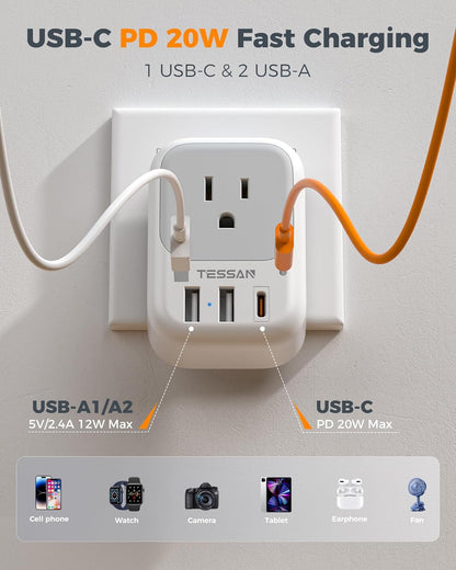 TESSAN 2 Pack European Travel Plug Adapter, Europe Power Converter