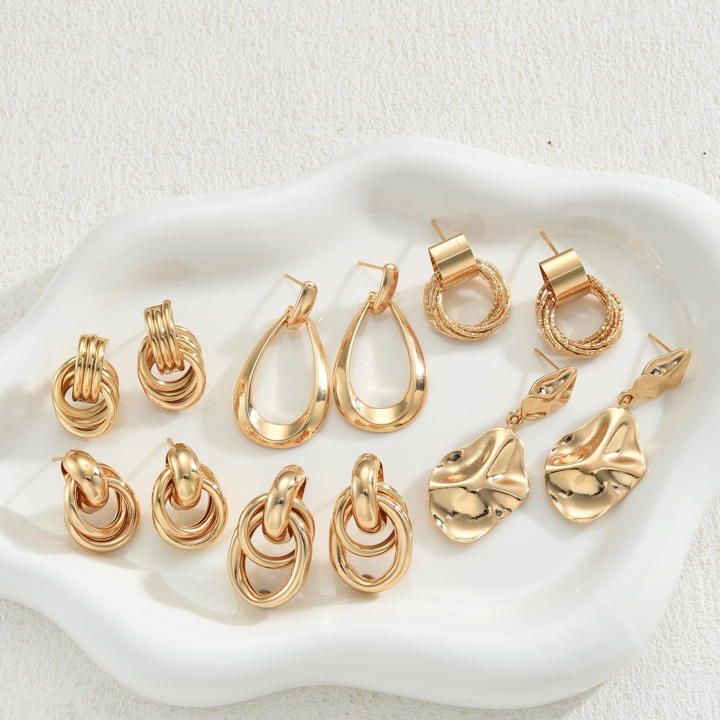 6 Pairs Chunky Gold Earrings for Women Gold Plated Knot Earrings Trendy Statement Drop Dangle Teardrop Lightweight Hypoallergenic Fashion Accessories Jewelry Set Gifts for Women