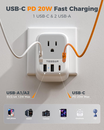TESSAN 2 Pack European Travel Plug Adapter, Europe Power Converter
