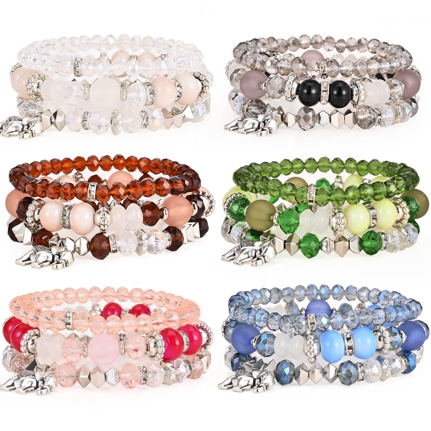 Bohemian Bracelet Sets for Women - 6 Sets Stackable Stretch Bracelets Multi-color Boho Jewelry for Women Hippie Bracelets Dainty Jewelry