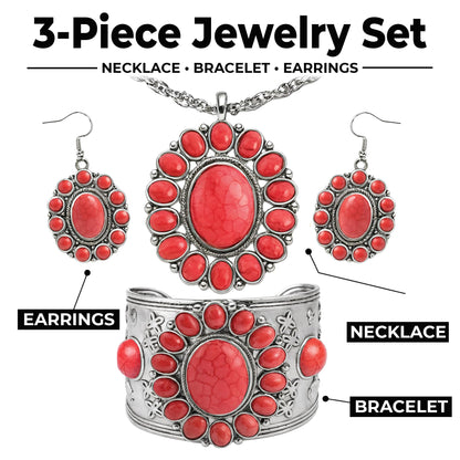 Shop LC Howlite Western Jewelry Set for Women Boho Cowgirl | 3-Piece Necklace Bracelet Earrings, Turquoise-Inspired, Chunky Statement, Southwestern