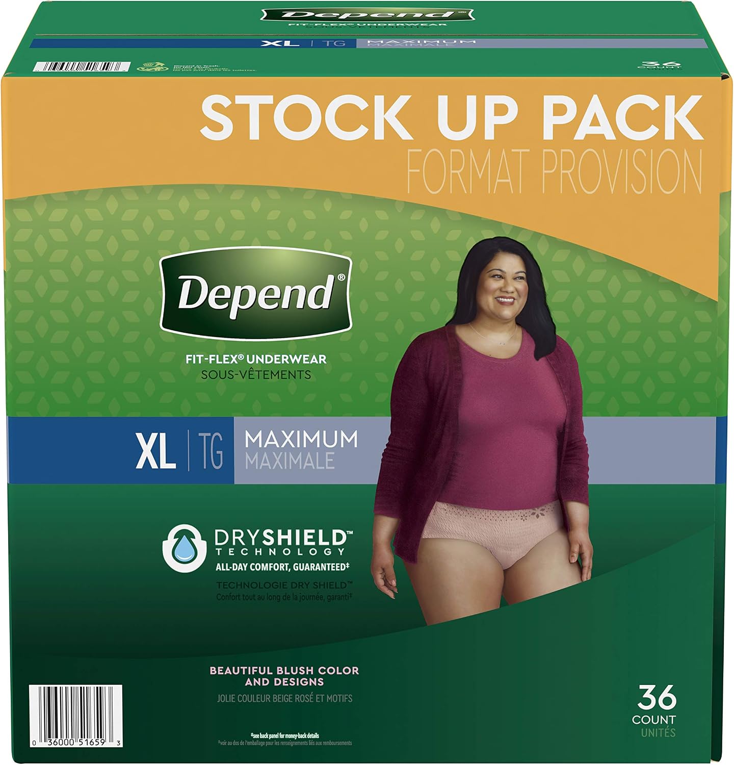 Depend Fresh Protection Adult Diapers, Incontinence Underwear for Women, Disposable, Maximum, XXL, Blush, 44 Count (2 Packs of 22), Packaging May Vary