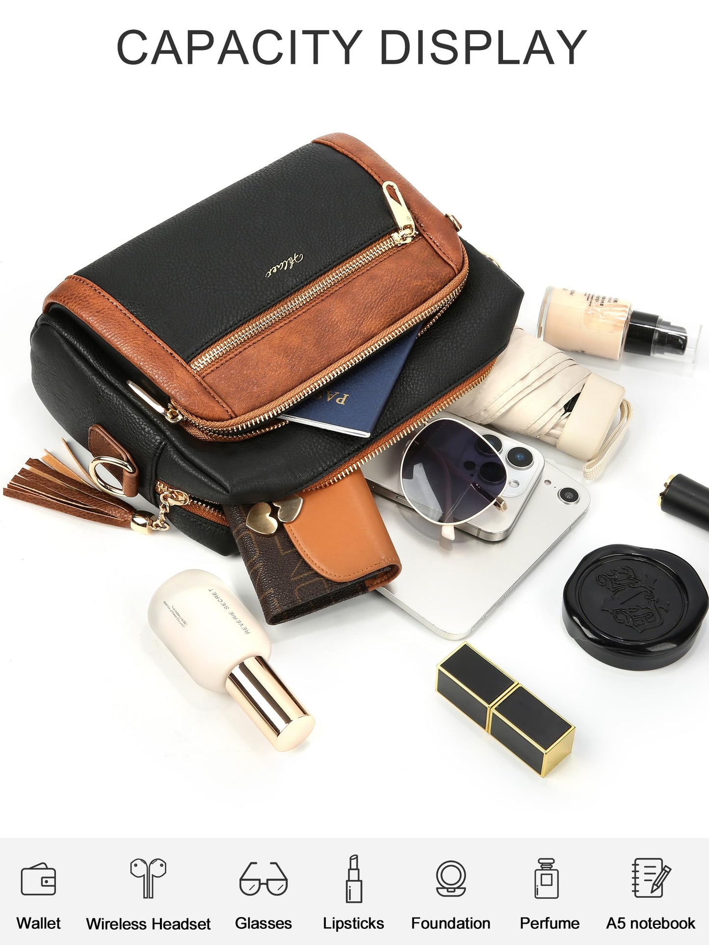Small Leather Crossbody Bags for Women Anti theft Purses and Handbag Shoulder Hangbag with Wide Strap Tassel