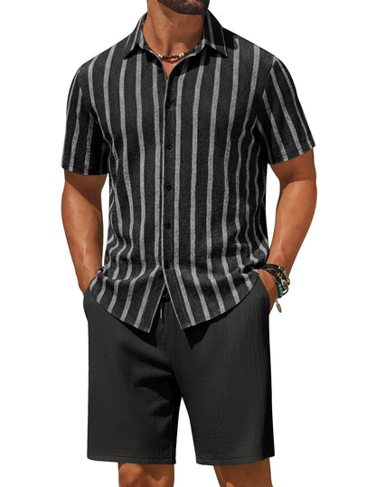 COOFANDY Men's 2 Piece Outfit Casual Short Sleeve Button Down Shirt and Beach Shorts Set Summer Vacation Outfits for Men
