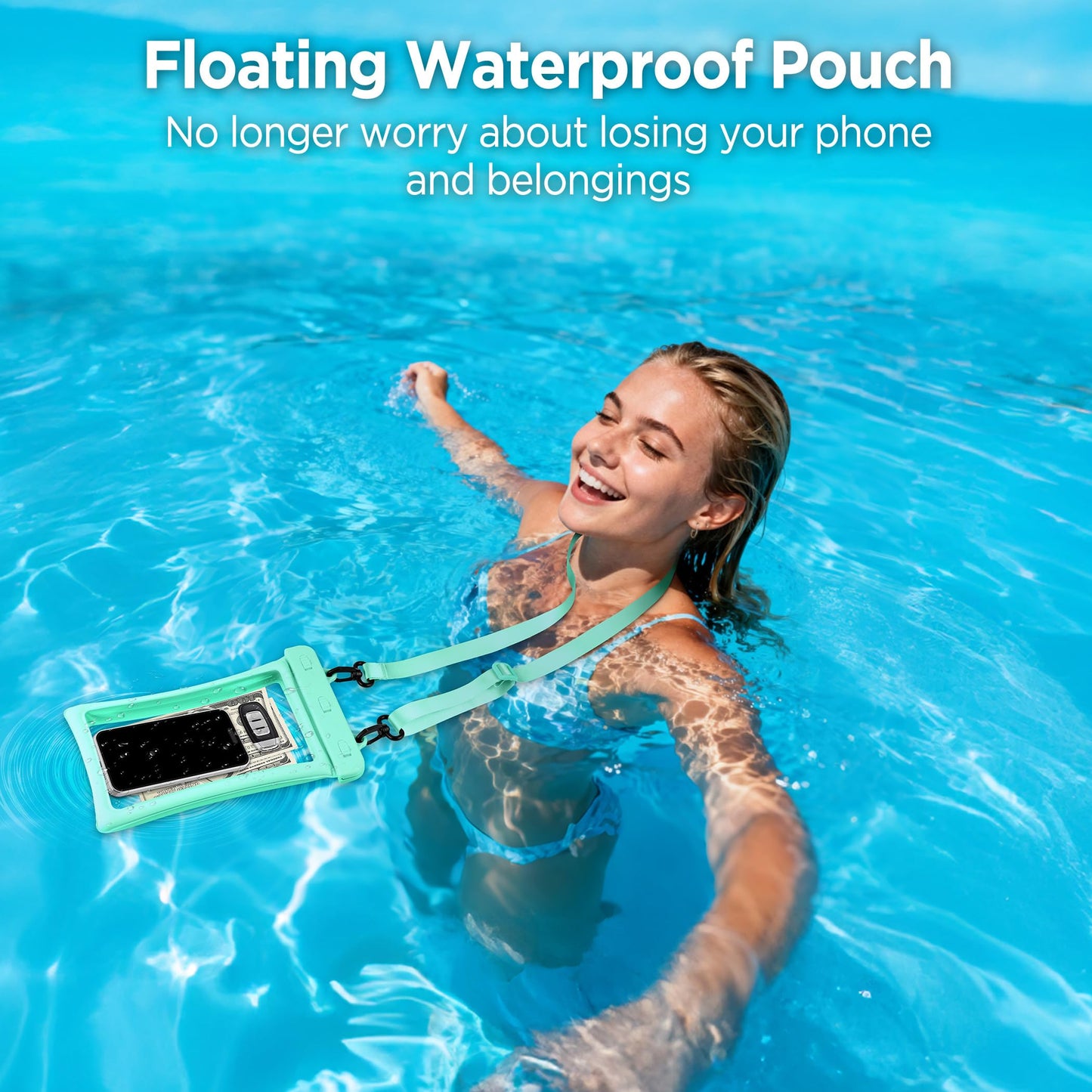 CACOE Floatable Waterproof Phone Pouch 2 Pack Up to 9.0", Black+Green | Floatable, IPX8 Waterproof Phone Case,Adjustable Lanyard,Dry Bags for Beach/Cruise/Travel/Camping/Kayak/Vacation Essentials