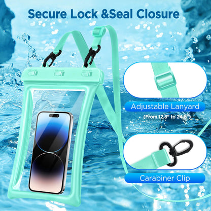 CACOE Floatable Waterproof Phone Pouch 2 Pack Up to 9.0", Black+Green | Floatable, IPX8 Waterproof Phone Case,Adjustable Lanyard,Dry Bags for Beach/Cruise/Travel/Camping/Kayak/Vacation Essentials
