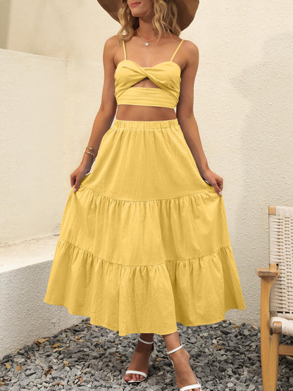 ANRABESS Women’s Summer Boho Flowy Swing Tiered A-Line Maxi Skirt 2026 Fashion Trendy Elastic Waist Pleated Long Beach Dress
