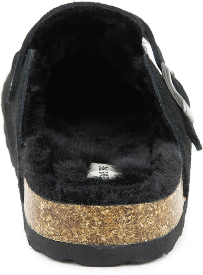 Erica Women's Cork Footbed Clogs Genuine Soft Suede Fuzzy Faux Fur Lined Comfort Cushioned Mule Slide Shoes