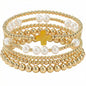 14K Gold Plated Pearl Beaded Cross Bracelets Stack Set for Women,Stretch Boho Colorful Christian Beads Ball Jewelry Friendship Summer Trendy Gift