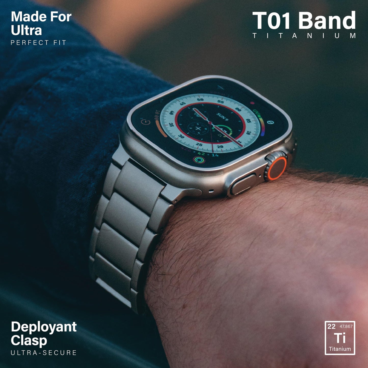 KORDIZ Titanium Watch Band T01 Max - Fits Apple Watch ULTRA 3 & ULTRA 2/1 (49mm) - Adjustable Titanium Apple Watch Band with Secure Clasp - Premium Color Matching Band (T01 Max | ULTRA Silver)