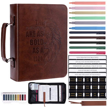 XKDOUS 20 Pcs Bible Case Set with Tabs, Pens, Study Supplies Carrier Holder Portable Men's Bible Bag Church Book Leather Cover Father Day Christian Gift for Dad, Mom, Men, Women