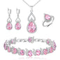 BriLove Wedding Jewelry Set for Women Bride Bridesmaid | Gorgeous Cubic Zirconia Teardrop Necklace Earrings Bracelet Adjustable Ring Jewelry Gift for Birthday/Anniversary