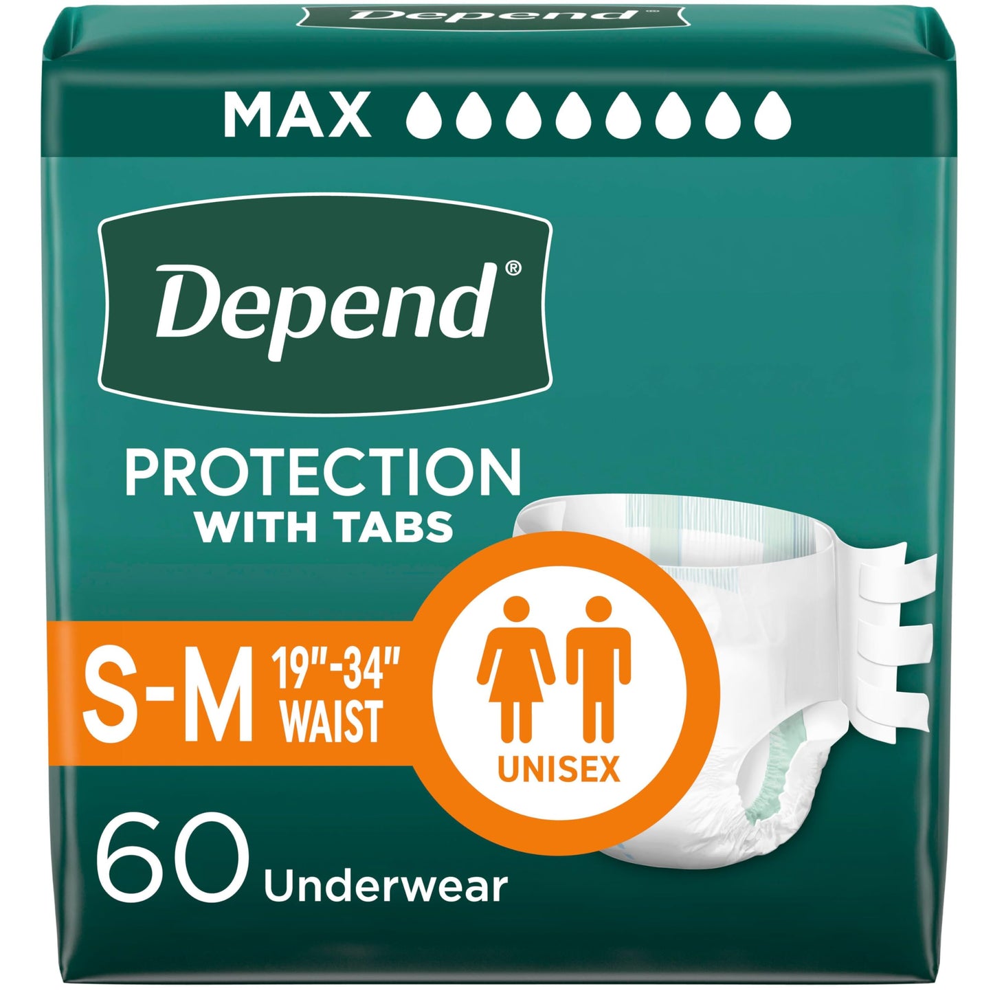 Depend Adult Diapers with Tabs, Incontinence Protection with Tabs, Unisex, Large (35–49" Waist, over 170 lbs), Maximum Absorbency, 48 Count (3 Packs of 16)
