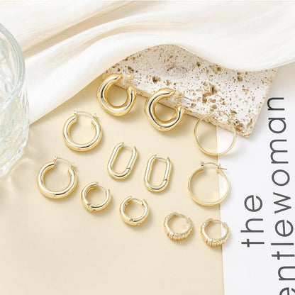 ALLHOLA 6 Pairs 14K Gold Plated Hoop Earrings for Women Trendy Chunky Lightweight Hoop Earrings Multipack Hypoallergenic, Thick Twisted Huggie Hoops Earring Set Jewelry for Gifts