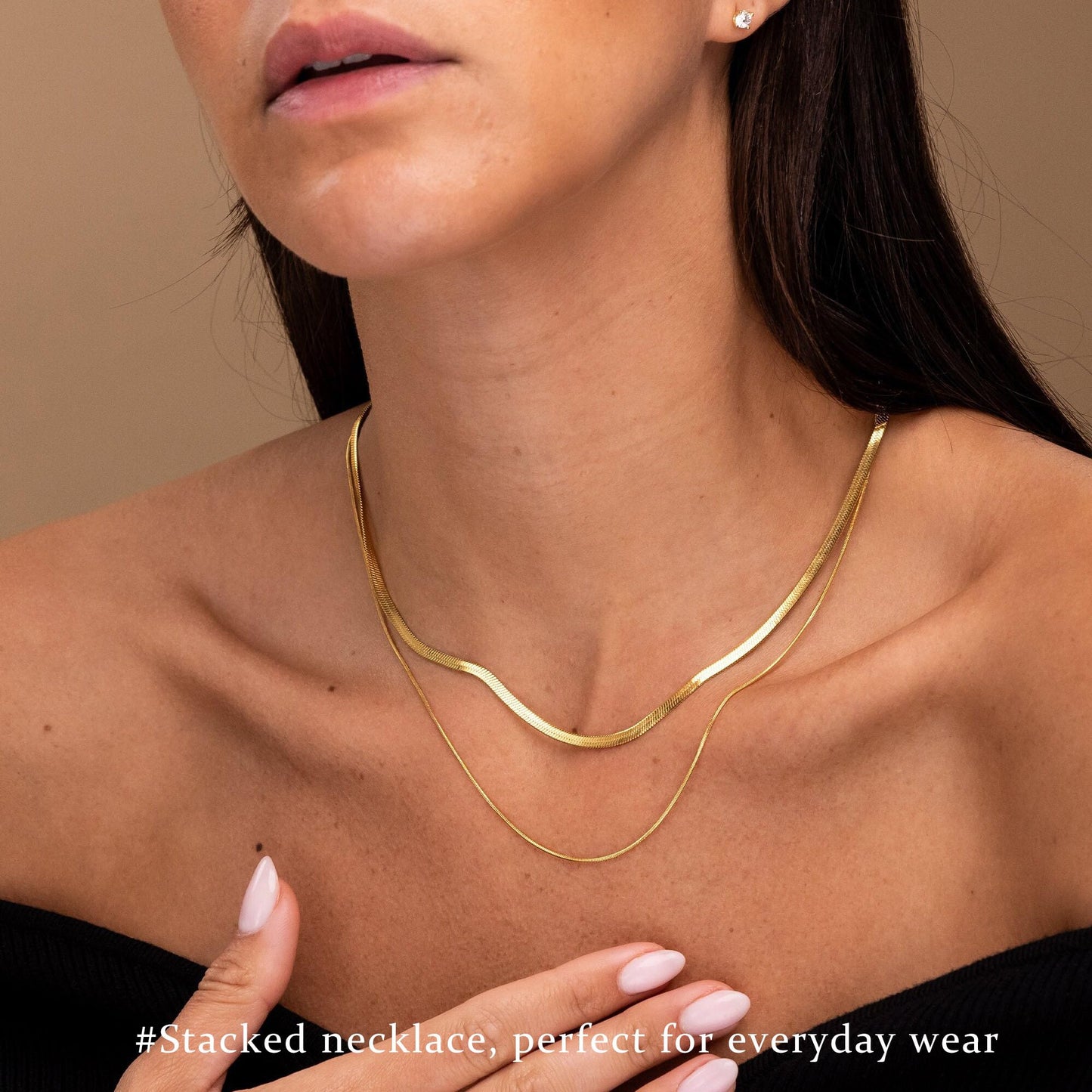 3PCS Gold Necklaces for Women,Chunky Statement Gold Plated Necklace Stack Layered Sterling Silver Herringbone Chains for Women Dainty Trendy Silver Chains Stacked Jewelry Gifts