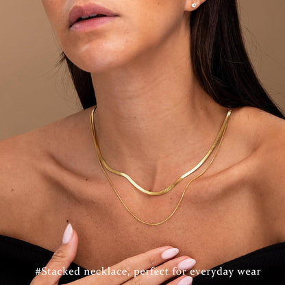 3PCS Gold Necklaces for Women,Chunky Statement Gold Plated Necklace Stack Layered Sterling Silver Herringbone Chains for Women Dainty Trendy Silver Chains Stacked Jewelry Gifts
