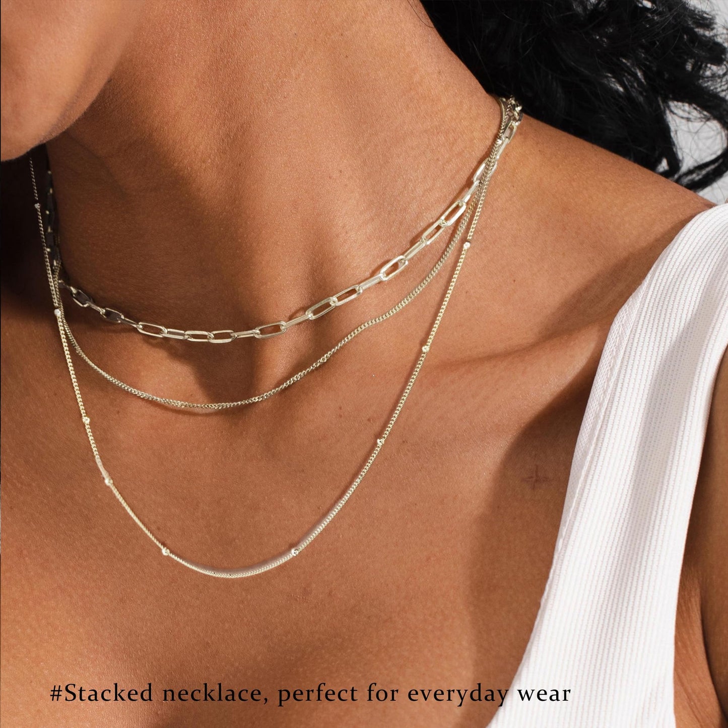 3PCS Gold Necklaces for Women,Chunky Statement Gold Plated Necklace Stack Layered Sterling Silver Herringbone Chains for Women Dainty Trendy Silver Chains Stacked Jewelry Gifts