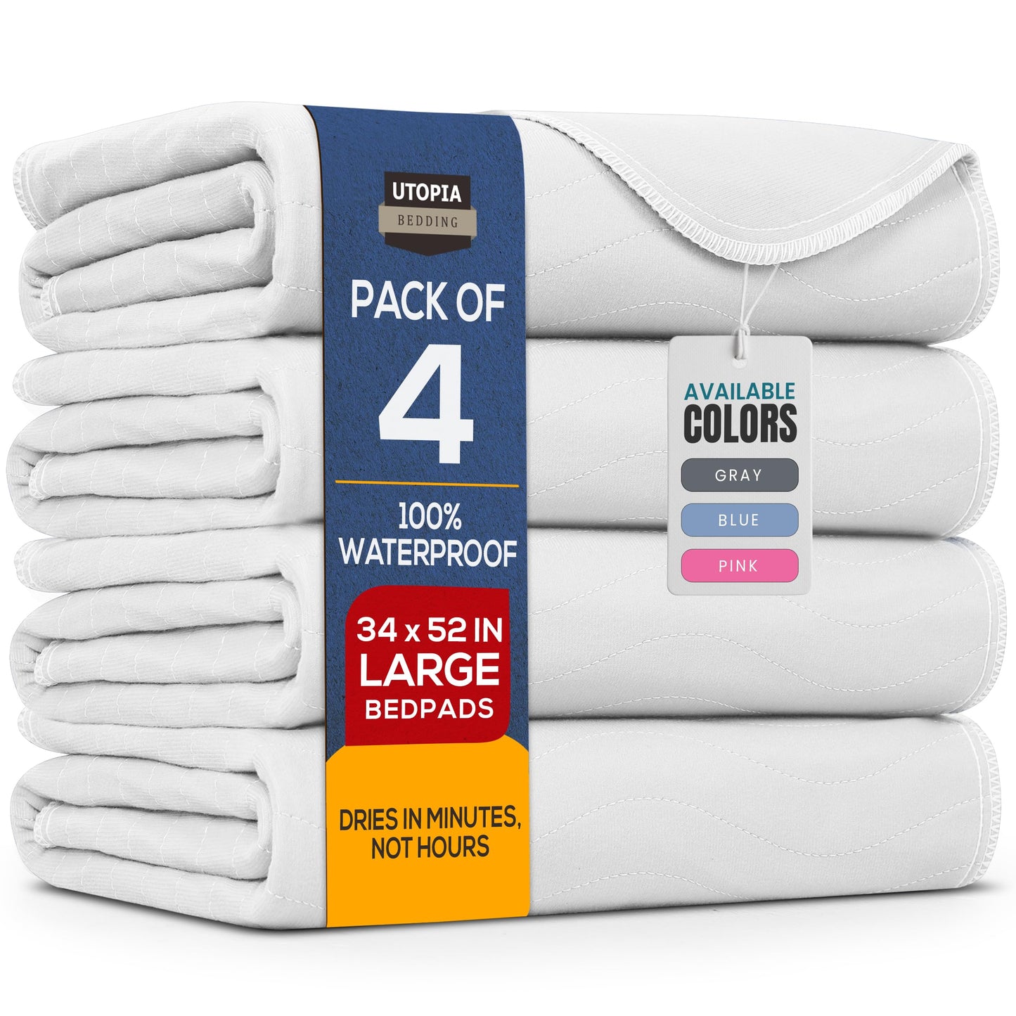 Utopia Bedding Washable Underpads 34" x 36" (Pack of 4), Waterproof Reusable Heavy Absorbency Incontinence Bed Pads for Adults, Kids, Elderly and Pets, Bedwetting Pads for Sofa and Couch (Blue)