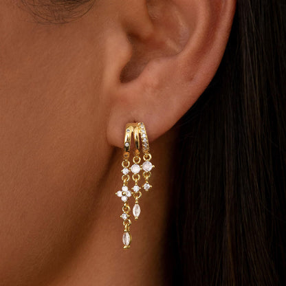 Gold Dangle Earrings for Women,Dainty 14K Gold Plated Triple Huggie Hoop Earrings Cute Statement Drop Earrings for Women Trendy Hypoallergenic CZ Gold Earrings Non Tarnish Wedding Prom Jewelry