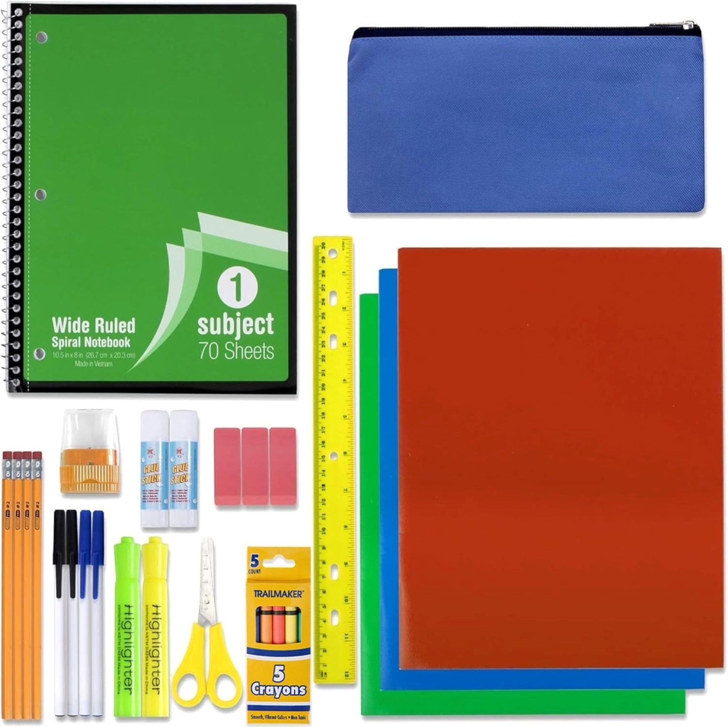 Trailmaker 12 Pack Bulk School Supply Kits | 30 Piece Classroom Supply Sets for Elementary & Middle School | Notebooks, Pencils, Crayons & Essentials | Ideal for Schools, Nonprofits, Charities & Donation Programs