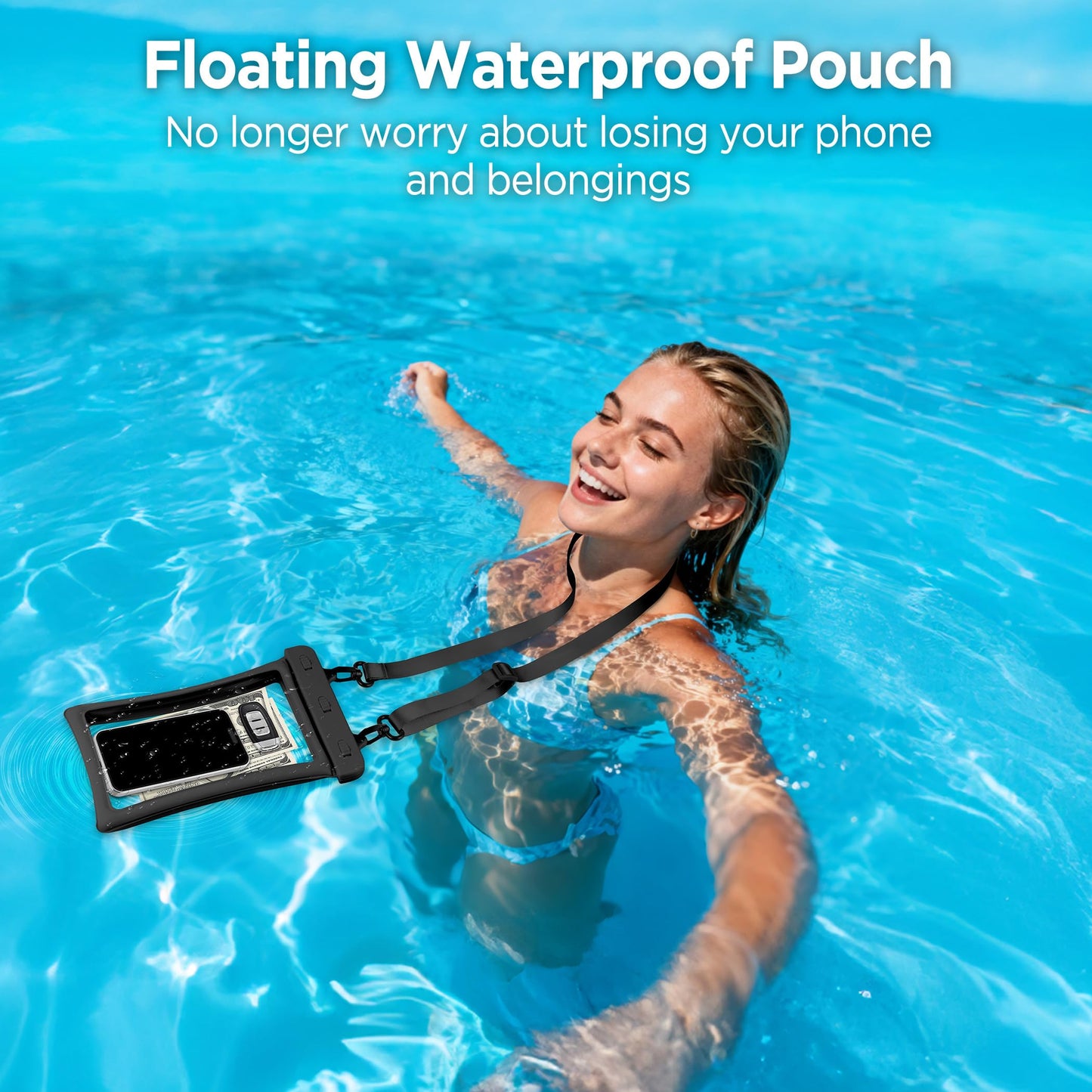 CACOE Floatable Waterproof Phone Pouch 2 Pack Up to 9.0", Black+Green | Floatable, IPX8 Waterproof Phone Case,Adjustable Lanyard,Dry Bags for Beach/Cruise/Travel/Camping/Kayak/Vacation Essentials