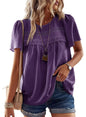 Falechay Womens Summer Tops Crewneck Short Sleeve Shirts Casual Chiffon Blouses Flowy Lace Hem Boho Clothing Trendy 2026