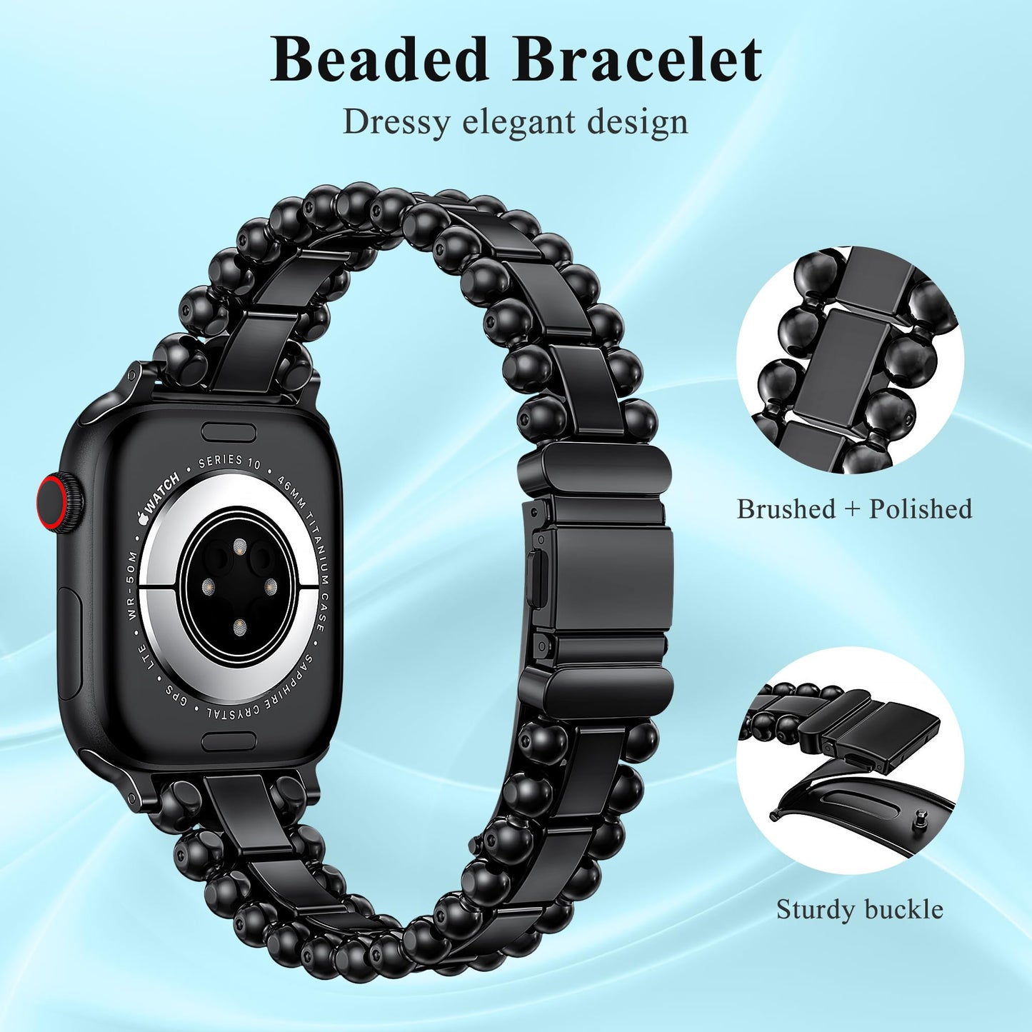 TOYOUTHS Beaded Bracelet Compatible with Apple Watch Bands 38/40/41/42/44/45/46/49mm Women, Dressy Fancy Stainless Steel Metal Elegant Jewelry Strap for iWatch Series 11 10 9 8 7 6 5 4 Ultra/SE 3 2 1