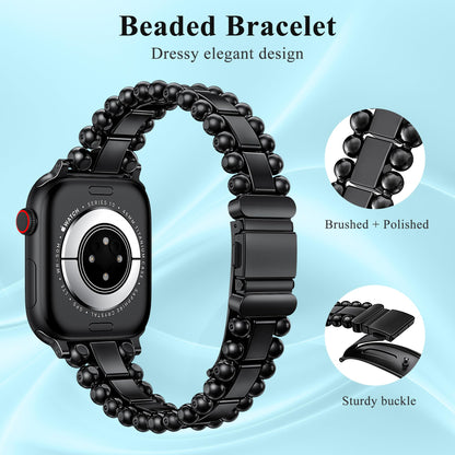 TOYOUTHS Beaded Bracelet Compatible with Apple Watch Bands 38/40/41/42/44/45/46/49mm Women, Dressy Fancy Stainless Steel Metal Elegant Jewelry Strap for iWatch Series 11 10 9 8 7 6 5 4 Ultra/SE 3 2 1