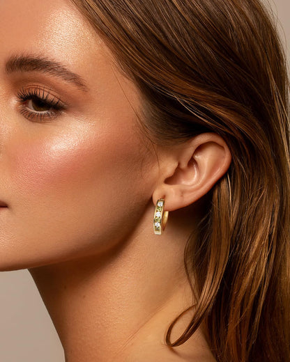 14K Gold Plated/925 Sterling Silver Birthstone Hoop Earrings for Women | 18mm Created Gemstone Hoops,Hypoallergenic and Lightweight,Birthday Mother's Day Jewelry(with Gift Box)