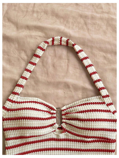 SOLY HUX Women's Summer 2 Piece Outfits Striped Crochet Halter Top Mini Shorts Set Beach Vacation Y2K Sets