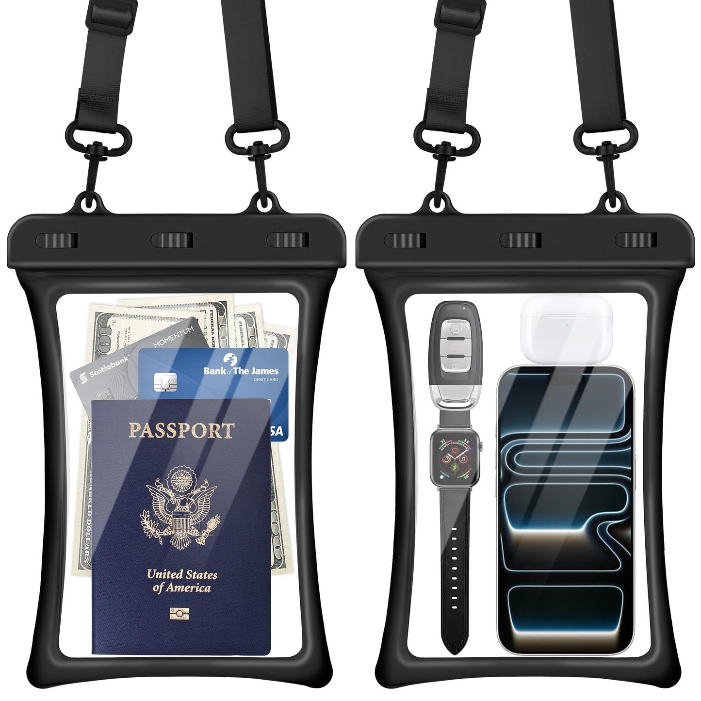 CACOE Floatable Waterproof Phone Pouch 2 Pack Up to 9.0", Black+Green | Floatable, IPX8 Waterproof Phone Case,Adjustable Lanyard,Dry Bags for Beach/Cruise/Travel/Camping/Kayak/Vacation Essentials