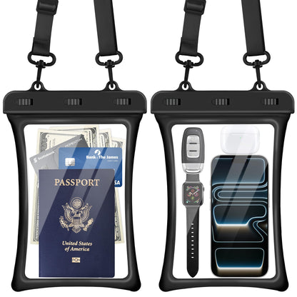 CACOE Floatable Waterproof Phone Pouch 2 Pack Up to 9.0", Black+Green | Floatable, IPX8 Waterproof Phone Case,Adjustable Lanyard,Dry Bags for Beach/Cruise/Travel/Camping/Kayak/Vacation Essentials