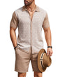 COOFANDY Men's 2 Piece Outfit Vintage Short Sleeve Button Down Knit Polo Shirts Casual Beach Shorts Sets