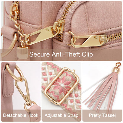 Small Leather Crossbody Bags for Women Anti theft Purses and Handbag Shoulder Hangbag with Wide Strap Tassel