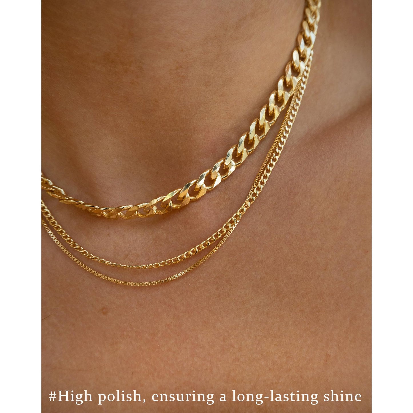 3PCS Gold Necklaces for Women,Chunky Statement Gold Plated Necklace Stack Layered Sterling Silver Herringbone Chains for Women Dainty Trendy Silver Chains Stacked Jewelry Gifts