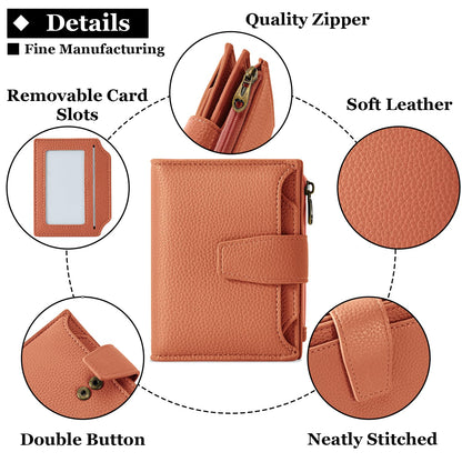 Airkit Small Wallet Women RFID Blocking Soft Leather Bifold Compact Card Holder Wallet for Women with Zipper Coin Pocket 4 ID Window