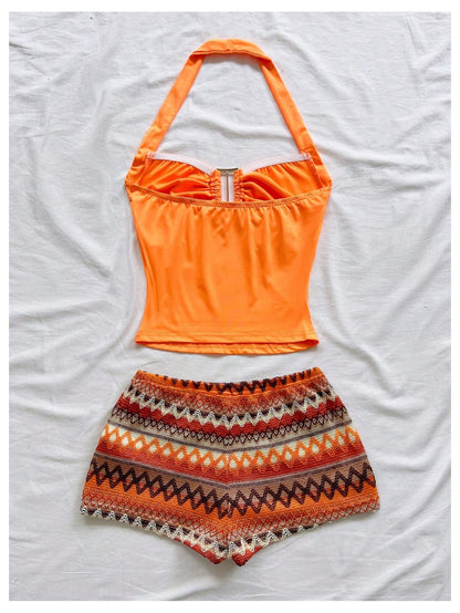 SOLY HUX Women's Summer 2 Piece Outfits Striped Crochet Halter Top Mini Shorts Set Beach Vacation Y2K Sets