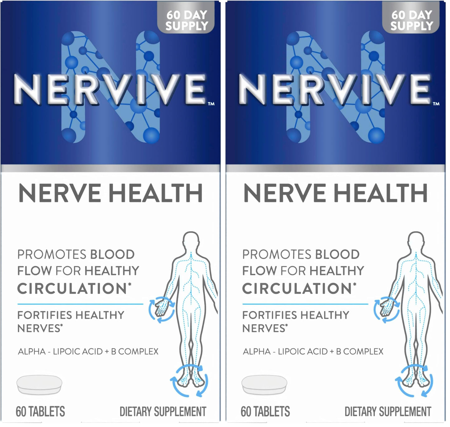 Nervive Nerve Health, Alpha Lipoic Acid, Fortify Nerve Health, Healthy Nerve Function, Healthy Blood Circulation, Supplement, Tablet, 60 Tablets